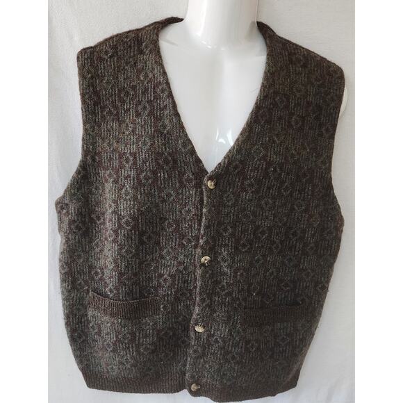 Traders Bay VTG 90's 100% Wool Brown and Gray Cable Knit Button Down Vest Men XL - Picture 1 of 9